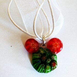 Vintage Millefiori Micky Mouse Pendant Necklace with Cord and Ribbon Necklace - Gift for Her
