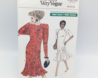 Very Easy Very Vogue Dress Pattern No 7033 Size 8-12, Basic Fit and Below Hip Flared Dress, Various Sleeve Options, Misses Size 8-12 Pattern