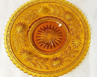 Vintage Amber Underplate o Postre Dish - Imperial Glass of Ohio Amber Strawflower 7.5" - Candies Nuts Serving Dish - Collectible Marigold