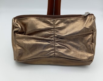 Gold Vintage Clutch Purse, Small Evening Bag, Faux Leather Gold Cosmetic Bag, Merle Norman Cosmetic Bag