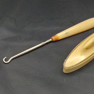 Vintage Celluloid Button Hook and 5 &quot; Nail Buffer -  Early 20th Century Grooming Accessories - Heavy Duty Button Hook -
