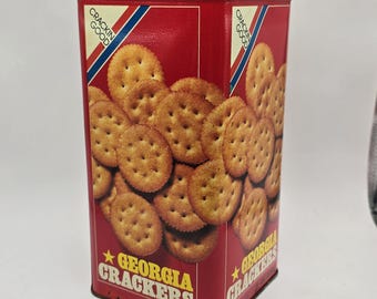 Vintage Georgia Crackers Tin – Farmhouse Kitchen Storage Tin - 1980s Retro Advertising