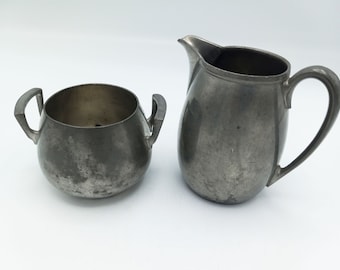 Pewter Creamer and Sugar - American Pewter Small Pitcher and Sugar Bowl - Macy's and Priscilla Pewter Sugar and Creamer - Vintage Pewter