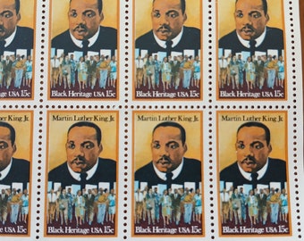 1979 Black Heritage Series Postzegels, Martin Luther King Jr, 15 Cent Postzegels, Vintage Plaatblok van 20 Mint Amerikaanse postzegels