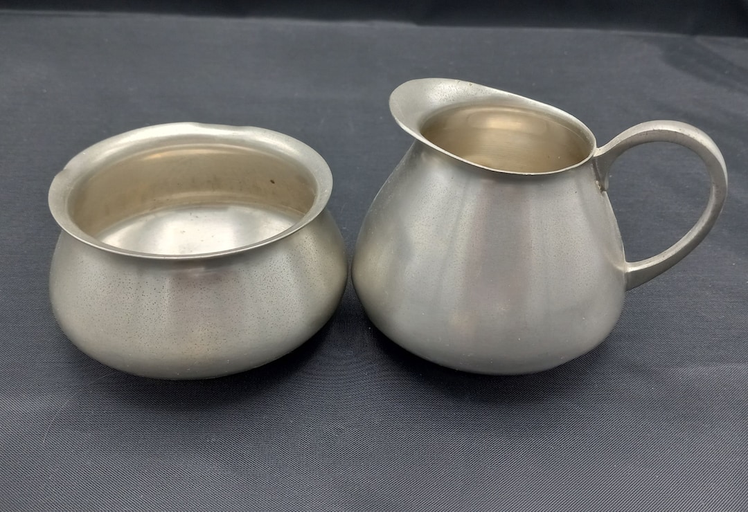 Royal Holland Pewter Creamer and Open Sugar Bowl, KMD Pewter