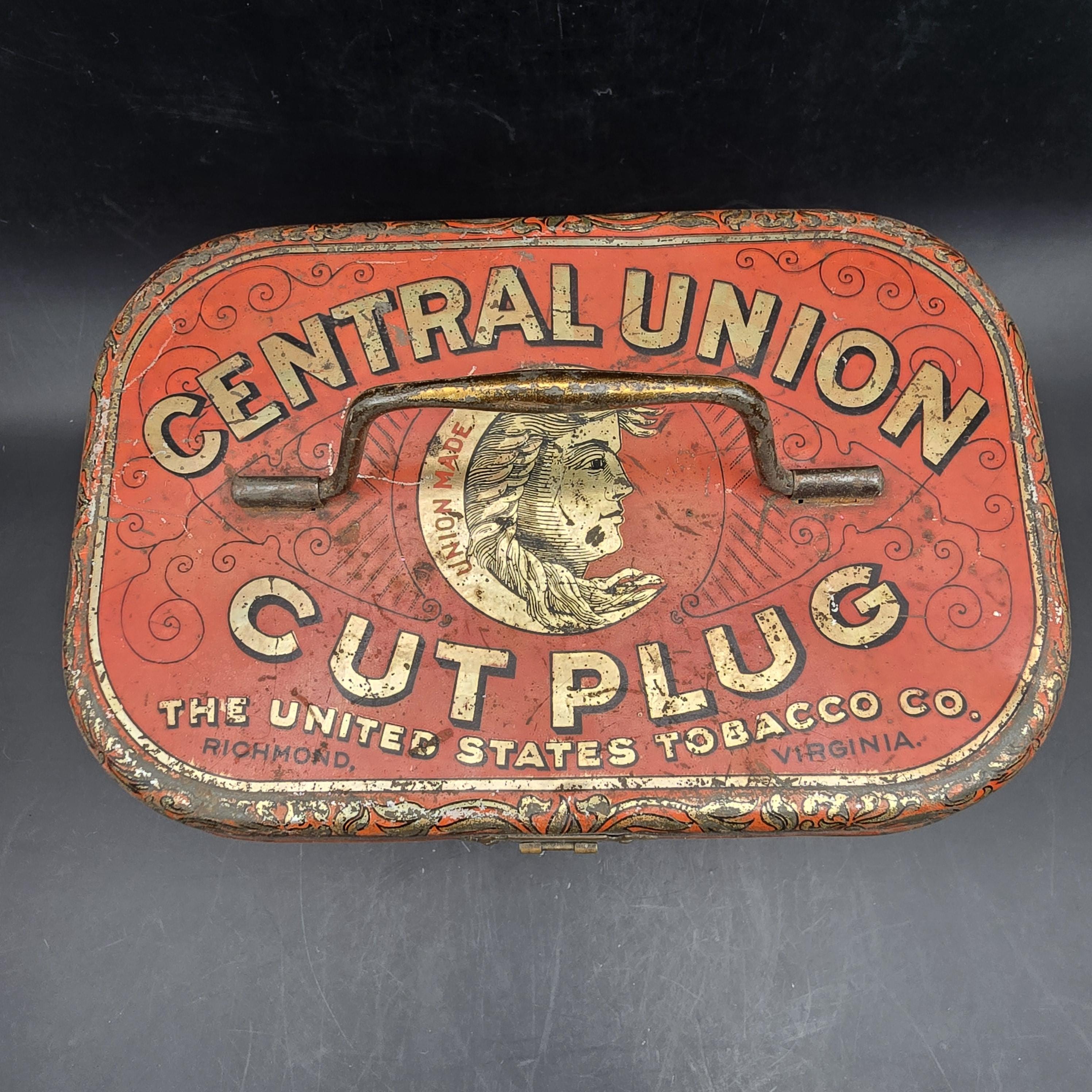 central union cut plug tobacco tin Central Union Cut Plug Tobacco Advertising Tin: Lunch Pail Style Tobacciana  Gift