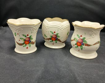 Vintage Lenox Holiday Tartan Votive Holders - Gold Trimmed Dimensions Collection
