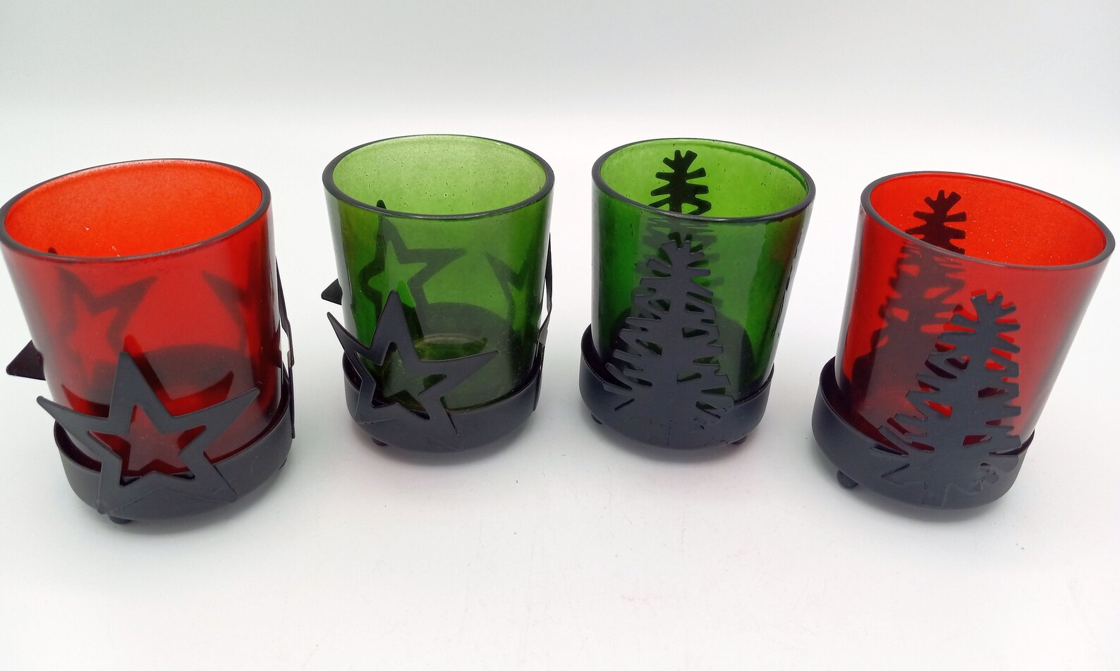 Christmas Votive Candle Holders Set of 4 Glass and Wrought Etsy