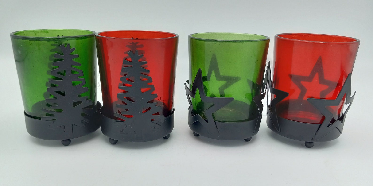 Christmas Votive Candle Holders Set of 4 Glass and Wrought Etsy