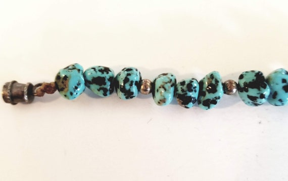 Turquoise Nugget Bracelet with Sterling Silver Be… - image 4