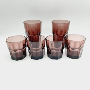 Deep Amethyst Vintage Tumblers and Cocktail Glasses, Dark Purple Glasses, Mid Century Drinking Glass, Made in Brazil, Paneled Barware