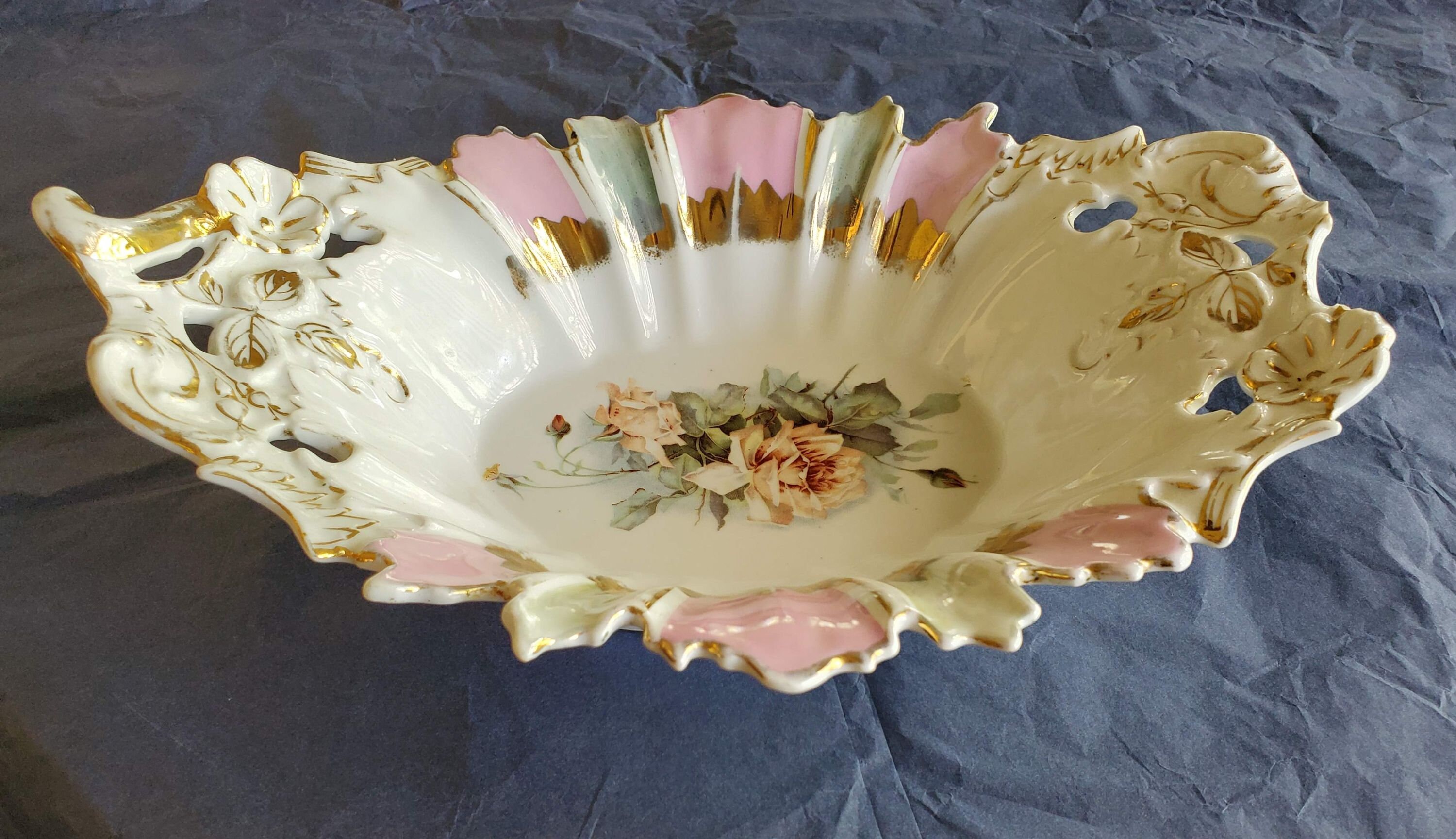 Vintage Oval Handled Dish~8 Hrs Research Shows Nothing~No Info Found~Excellant Condition~Beautiful~Signed T M China in Gold or F M China