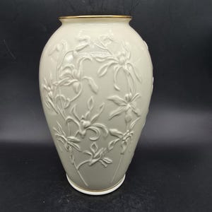 Lenox 7&quot; Porcelain Vase, Centennial Vase 1889-1989, Mirage Collection Vase, Sculpted Cream Giftware, Lenox Gold Trim Vase, Collectible Lenox