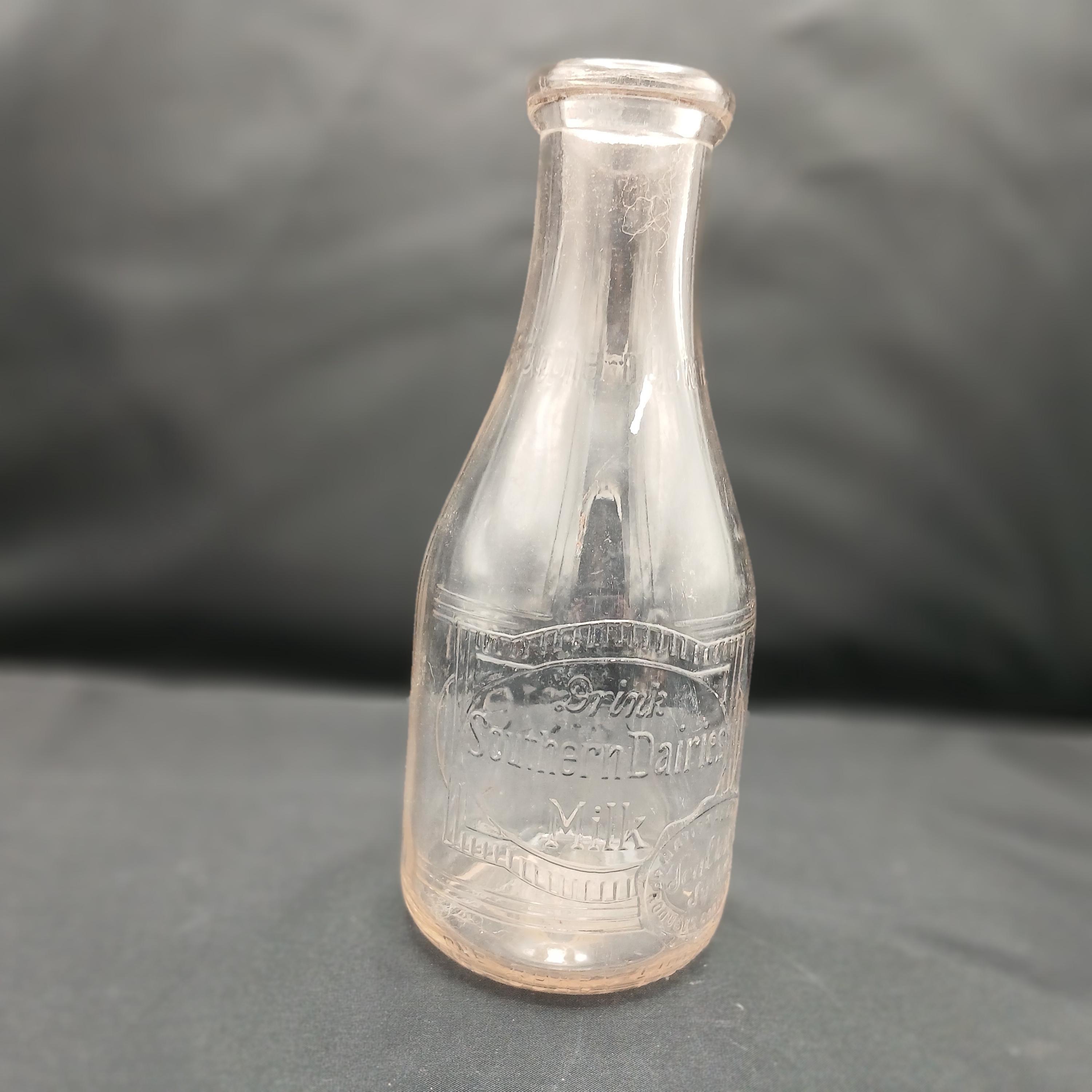 Vintage Clear Glass Quart Milk Bottle, Southern Dairies 1947 Milk