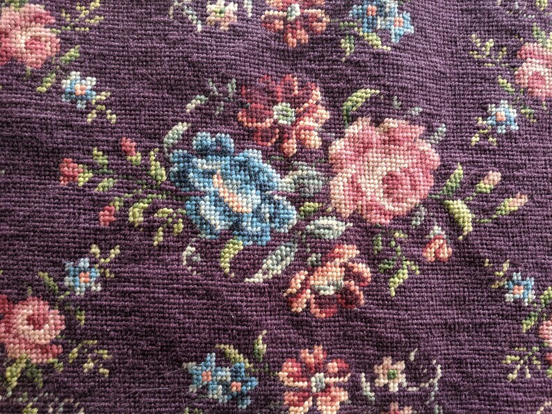 Vintage Hand Made Needlepoint Floral Piano Bench Cover Wall Etsy