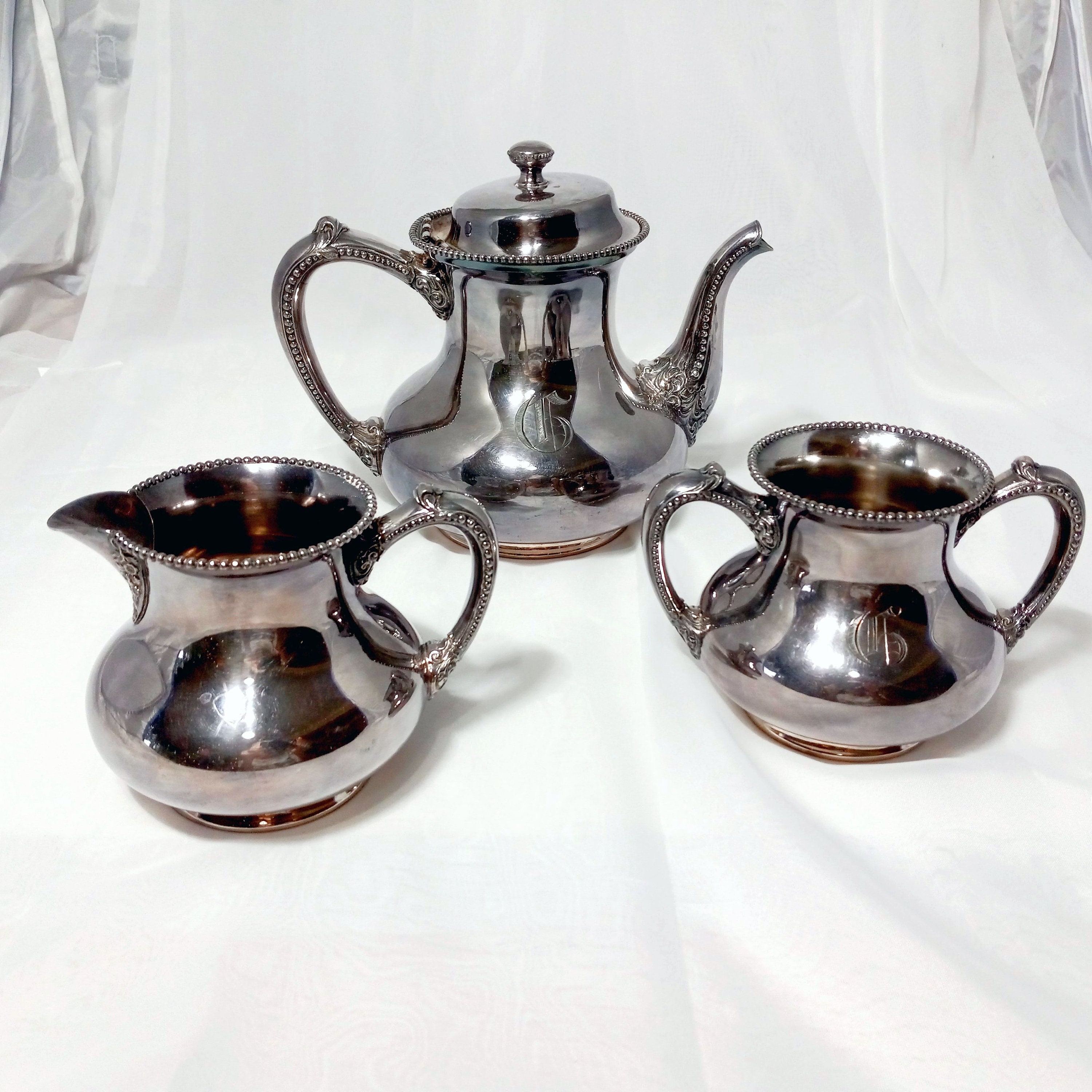 Antique Hartford Silver Company Quadruple Silver Plate 3 Piece Tea