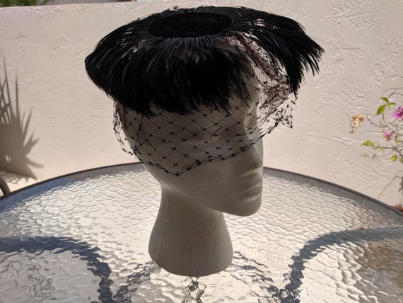 Feather Tilt Hat - Mid Century Feather Hat with D… - image 3