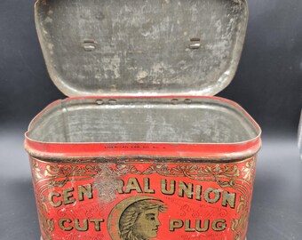 Central Union Cut Plug Tobacco Advertising Tin: Lunch Pail Style