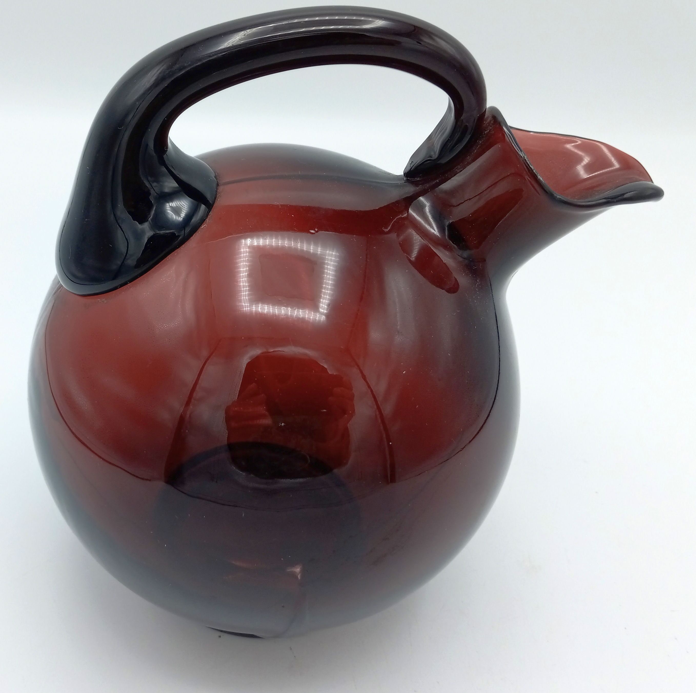 Deep Amethyst Round Glass Pitcher With Top Handle - Purple Art Glass ...