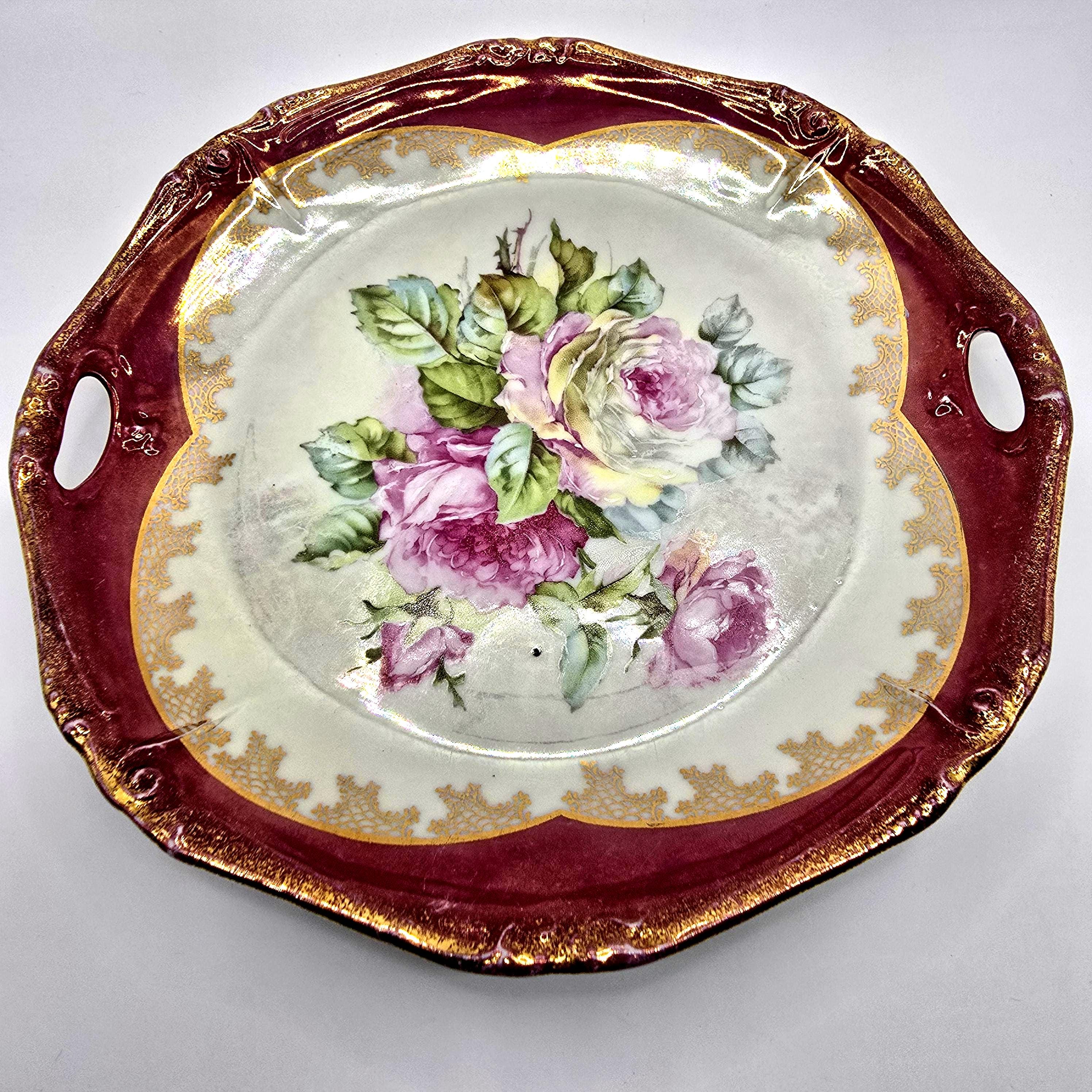 アンティーク雑貨 Antique Plate B Antique Altenburg Cabinet Plate: Porcelain, Hand-painted Rose