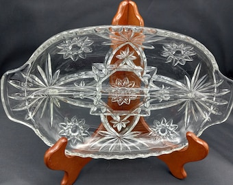 Divided Relish Dish Prescut Clear by ANCHOR HOCKING - Clear Olive and Pickle or Candy Dish, Condiment Serving Dish, Mid Century Serving Dish