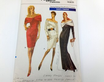 Easy Vogue Dress/Gown Pattern No 7357 Size 6-10, Long or Short Sleek Dress, Various Sleeve and Neck Options, Striking Holiday New Years Eve