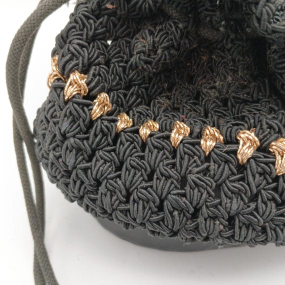 Crocheted Black Bucket Bag with Drawstring Closur… - image 3