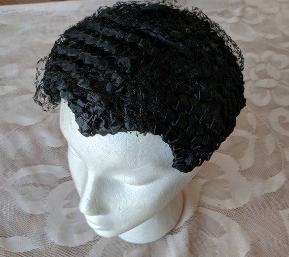 Vintage Betmar Black Straw Hat - 1950s Millinery, Snug  display picture 1