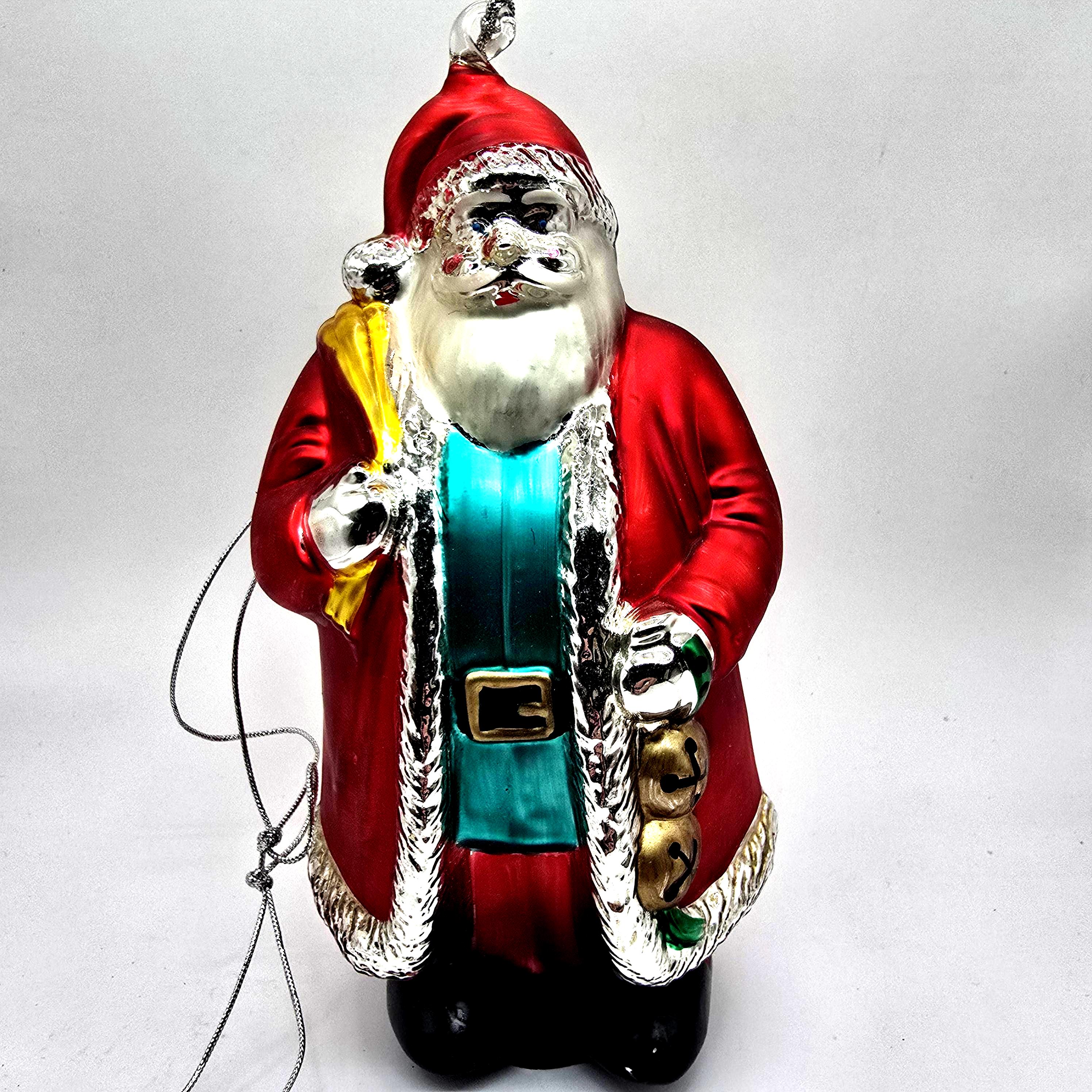 Vintage Mercury Glass Santa With Teddy Bear Christmas Ornament