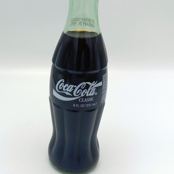 Super Bowl 29 Green Coca-Cola Bottle -  Full 8 Ounce Coke Bottle Red Cap - Collectible Super Bowl XXIX Coke Bottle - Joe Robbie Stadium 1995