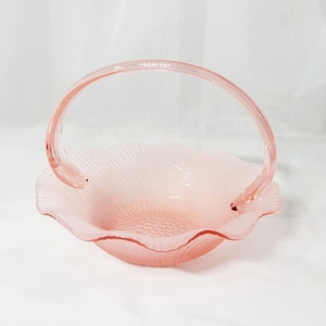 Ruffled Lotus Coral Rose by MIKASA, Laslo design for Mikasa, Vintage Candy Dish Basket, Pink Ribbed Handle Candy Dish with Frosted Underside
