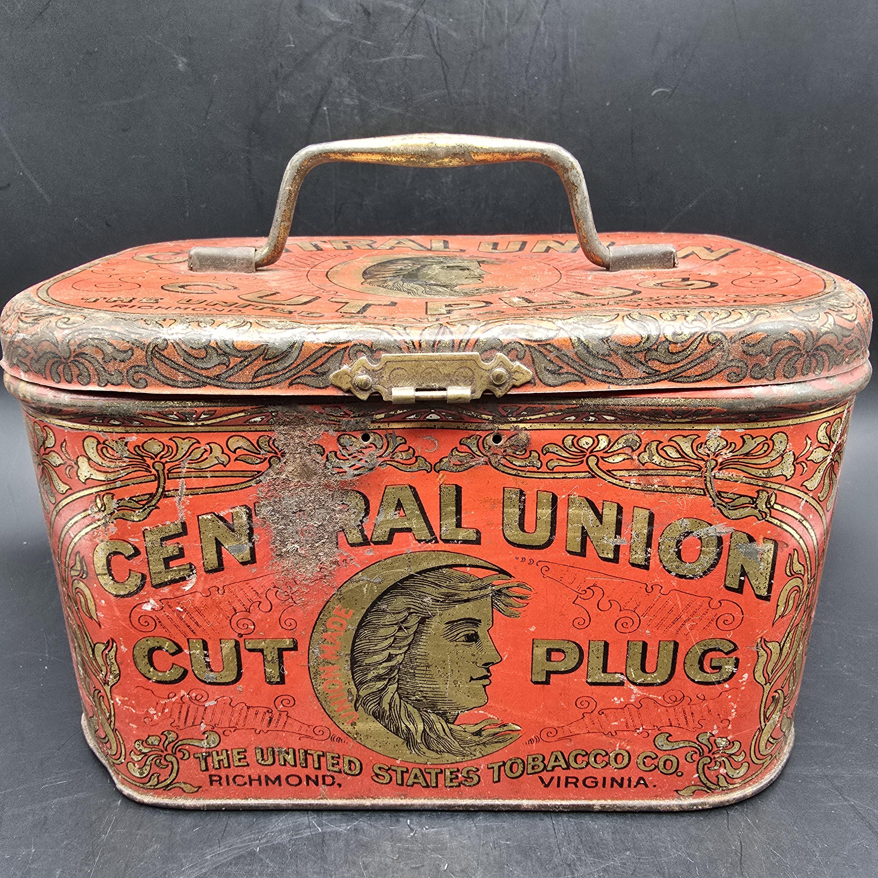 Central Union Cut Plug Tobacco Advertising Tin: Lunch pail Style Tobacciana  Gift