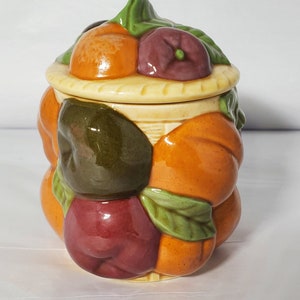Überdachte Keramik Zuckerdose mit Deckel - Vintage Bunte Zuckerdose mit Obst und Gemüse - Mehrzwecktopf oder Schüssel