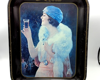 Metalowa taca do serwowania Coca-Coli Flapper Girl z 1973 roku: Pamiątki związane z Coca-Colą