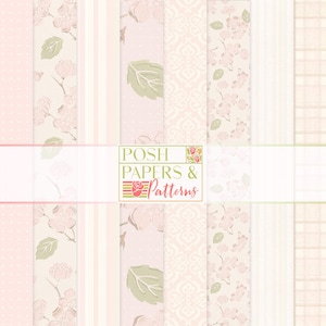 Papel floral rosa pastel para álbumes de recortes, papel floral para álbumes de recortes, papeles botánicos imprimibles con rayas y cuadros damasco, descarga instantánea CU