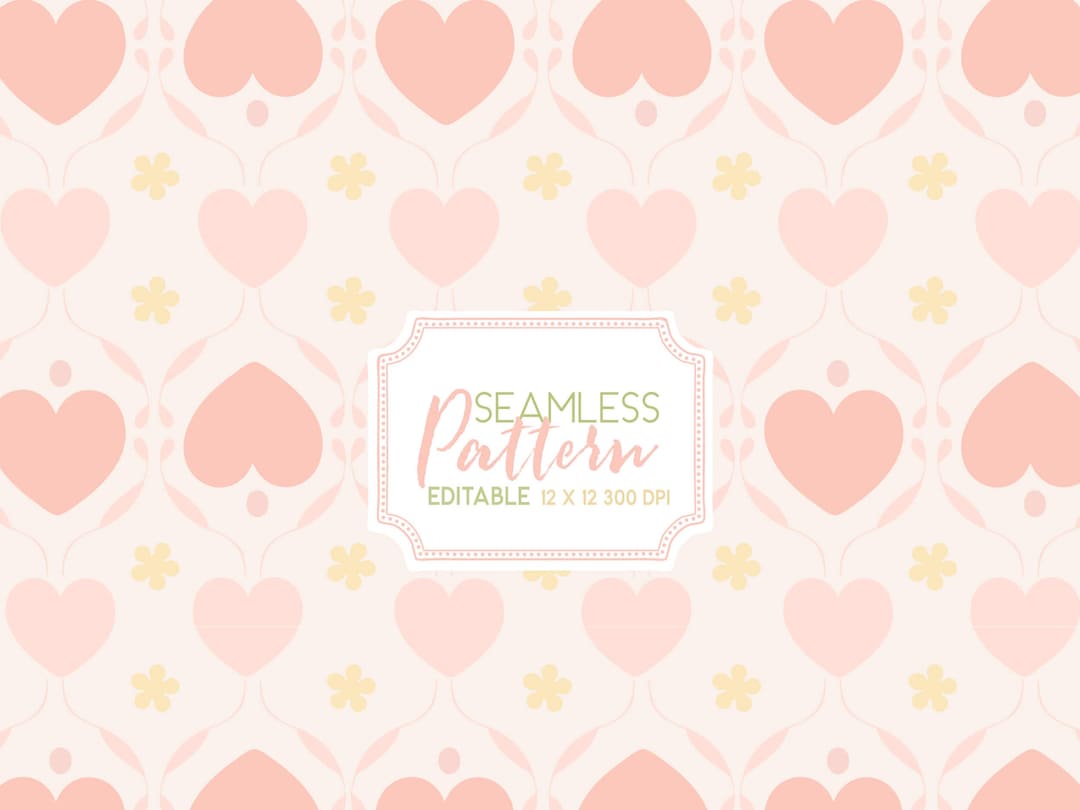 Editable Heart & Floral Seamless Pattern • Pastel Valentine Design ...