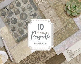 Vintage Damask Scrapbook Paper: Shabby Chic Ephemera Backgrounds (Digital Download, 12x12 JPGs)