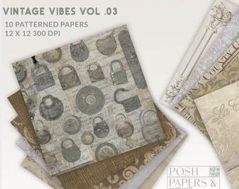 Vintage Damask Scrapbook Paper: Shabby Chic Ephemera Backgrounds (Digital Download, 12x12 JPGs)