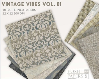 Vintage Damask Scrapbook Paper: Distressed Textures, Antique Backgrounds (Digital Download CU/PU)