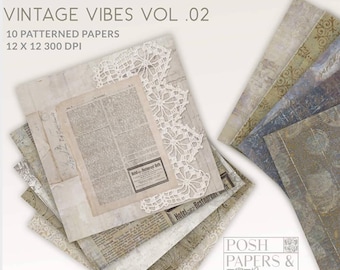 Vintage Damask Scrapbook Paper: Distressed Textures, Antique Backgrounds (Digital Download, 12x12 JPGs)