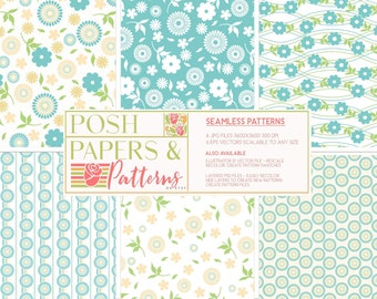 Floral Seamless Patterns Vectors Pretty Botanical Paper Pack