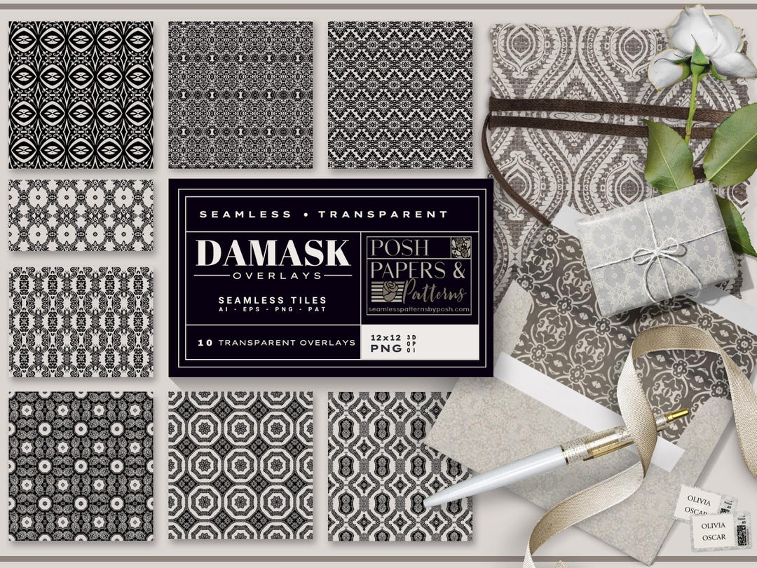 Transparent Damask Overlays PNG, Seamless Pattern Vector in AI, EPS ...