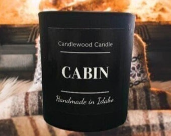 CABIN - Crackling Wood Fire Natural Soy Wax Candle in Black Jar with Wood Lid