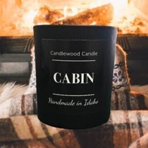 CABIN - Crackling Wood Fire Natural Soy Wax Candle in Black Jar with Wood Lid