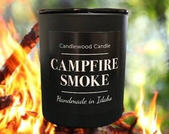 CAMPFIRE SMOKE - NEW Crackling Wood Fire Natural Soy Wax Candle with Lid 10 oz