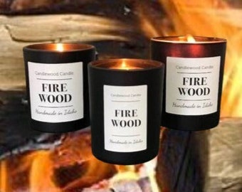 FIREWOOD - Authentic Wood Fire Scent Cotton Wick Candle  - New Black Jar with Wood Lid !! Simply like no others! Best Seller since 2012!