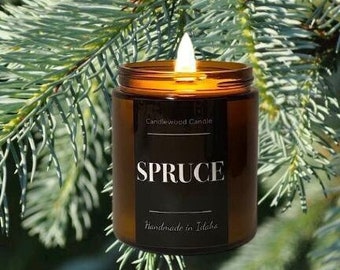 SPRUCE - Crackling Wood Fire Natural Soy Wax Candle in Amber Jar with Lid