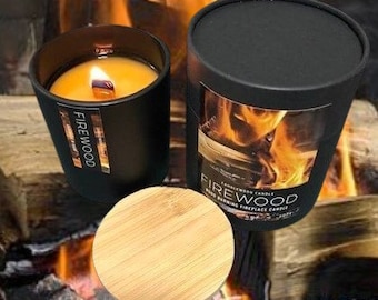 FIREWOOD - No Fireplace in Your Home ? NEW Crackling Wood Burning Fireplace Soy Wax Candle in New Matte Black Jar in  Tube Packaging
