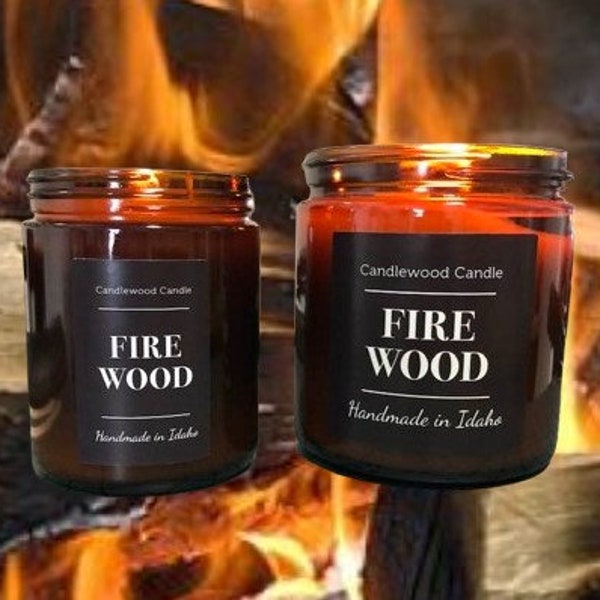 FIREWOOD - Crackling Wood Fireplace Soy Wax Candle in Amber Jar with Black Lid  - Best Seller Since 2012 !