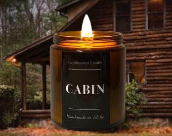 CABIN - Crackling Wood Fire Natural Soy Wax Candle in Amber with Lid
